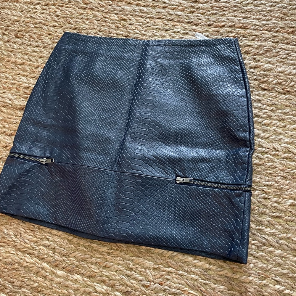 Lovers + Friends Good to Be Bad Navy Leather Mini Skirt